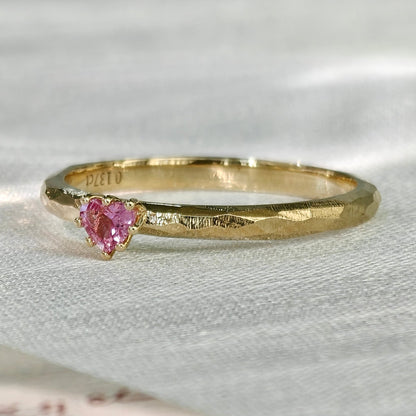 Heart Sapphire Hammered Ring (Bespoke Model)