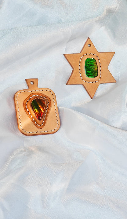 Heavenly Elegance: Ammolite Meets Tuscan leather Art（Limited Sale)