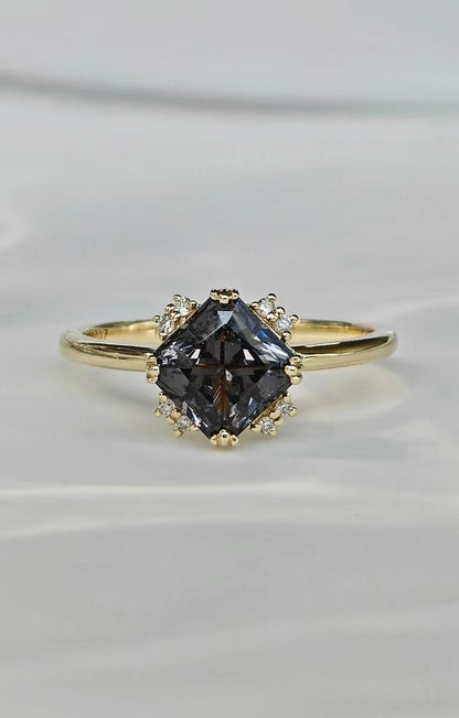 Asscher Cut Black Spinel Engagement Ring Wedding Ring