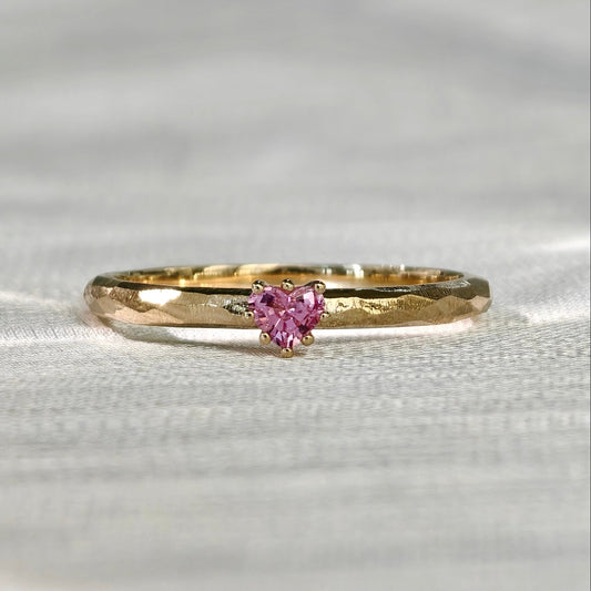 Heart Sapphire Hammered Ring (Bespoke Model)