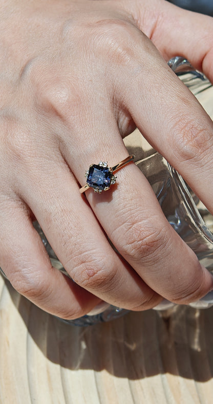 Asscher Cut Black Spinel Engagement Ring Wedding Ring