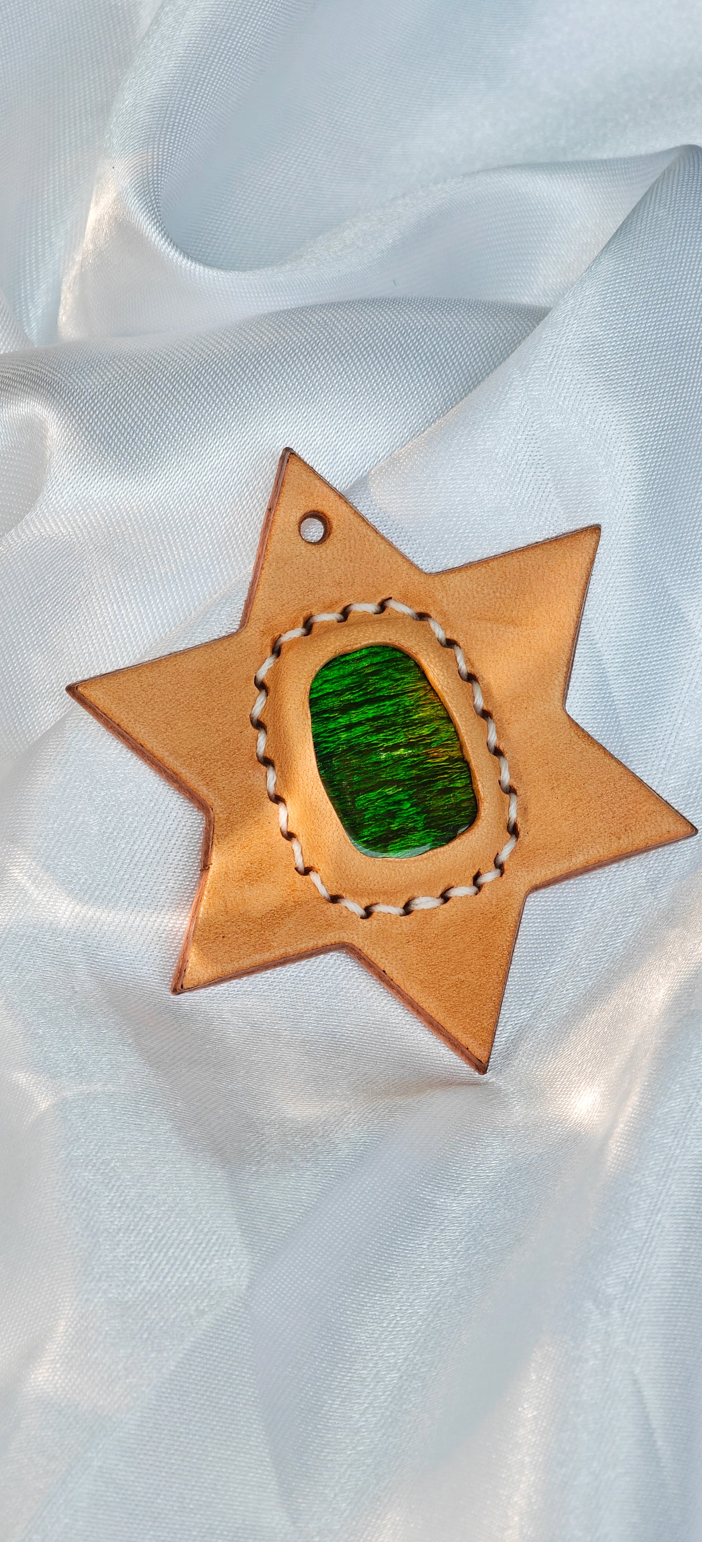 Heavenly Elegance: Ammolite Meets Tuscan leather Art（Limited Sale)