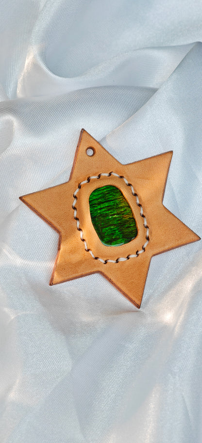 Heavenly Elegance: Ammolite Meets Tuscan leather Art（Limited Sale)