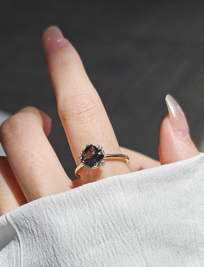 Asscher Cut Black Spinel Engagement Ring Wedding Ring