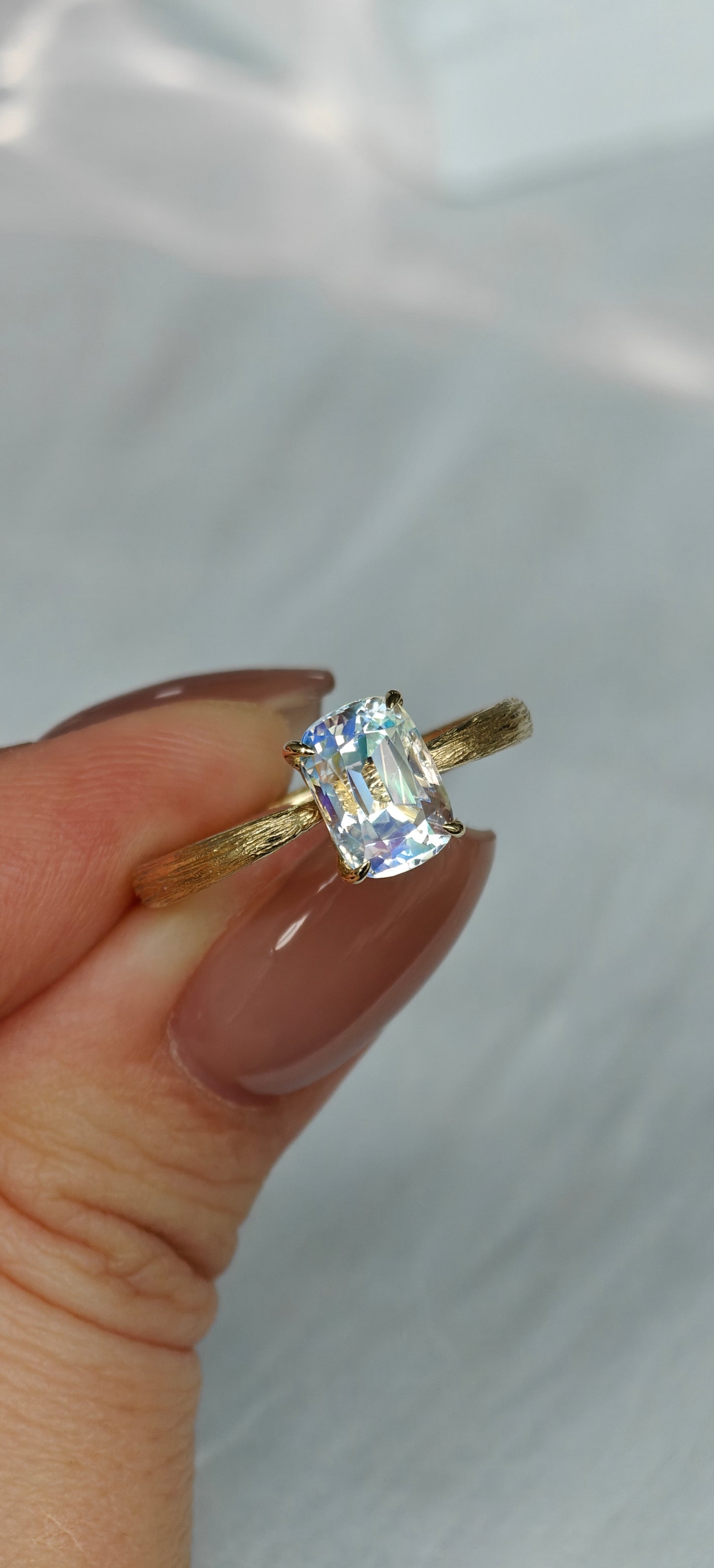 Precision Cushion Cut Moonstone Engagement Ring