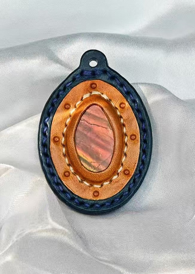 Oval Italian Buttero Vegetable Tanned Leather Ammolite Pendant
