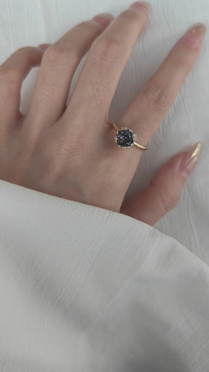 Asscher Cut Black Spinel Engagement Ring Wedding Ring