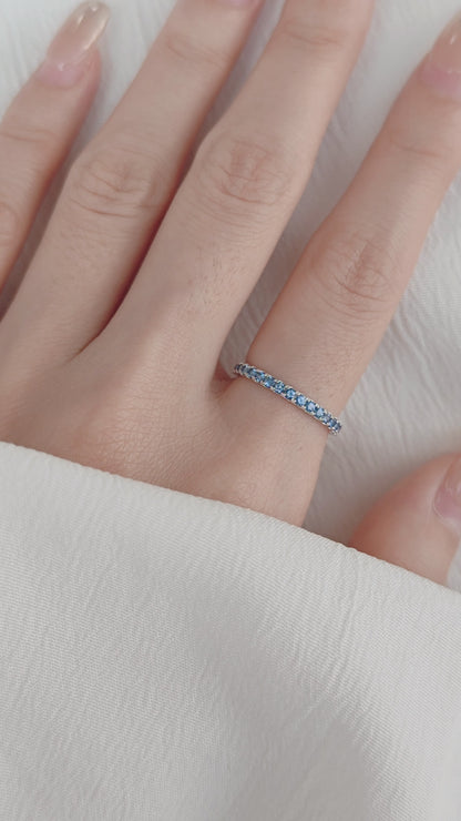 Round Cut Blue Sapphire Row Engagement Ring