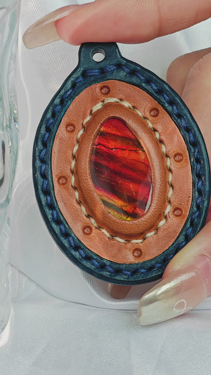 Oval Italian Buttero Vegetable Tanned Leather Ammolite Pendant