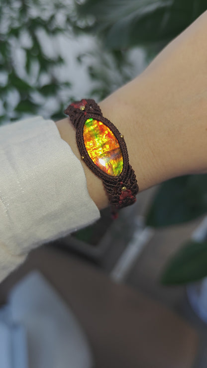 Handmade Brown BraidedRope Ammolite Bracelet